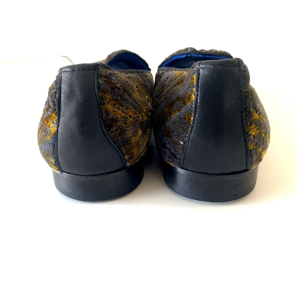 Fertini 80200 Low Vamp Loafer Gold Velvet Slip on Smoking Shoe Yellow Gray 43